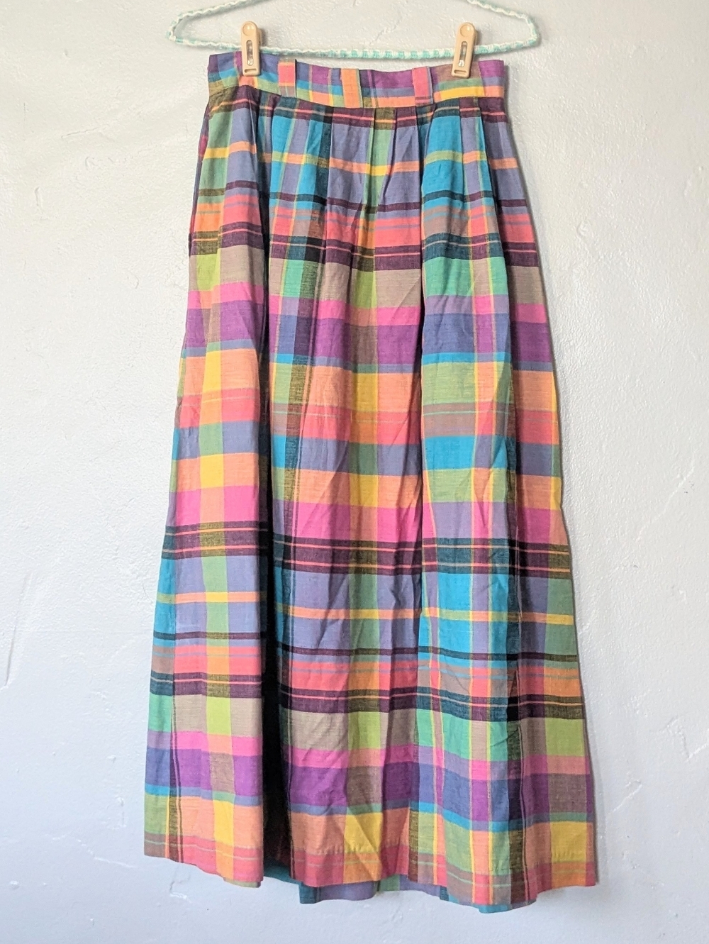 VTG Counterparts Rainbow Plaid Maxi Skirt - 100% Cotton Made in India - Size 6 - Picture 5 of 5